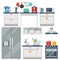 Flat vector kitchen with cooking tools, equipment