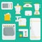 Flat vector kitchenware illustration. Kitchen appliances. Set of elements. Microwave, oven, refrigerator, coffee machine, espresso
