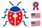 Flat Vector Ladybird Icon in American Democratic Colors with Stars