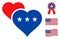 Flat Vector Lover Hearts Icon in American Democratic Colors with Stars