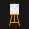 Flat vector painting tools in childish style. Hand drawn art supplies, easel with canvas