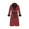 Flat vector quilted winter women`s coat with fur collar. Women`s clothing