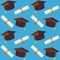 Flat Vector Seamless Pattern Graduate from School Hat and Diplom