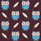 Flat Vector Seamless Pattern Owls with Feathers