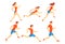 Flat vector set of athletes in running action. Man and woman in sportswear. Professional runners. Active lifestyle