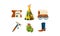 Flat vector set of attributes of wild west. Cowboy s boot, wigwam, green cactus, wooden board with wanted poster and