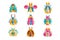 Flat vector set of beetles with bright wings, horns and paws. Colorful flying insects. Flaticons with gradients and