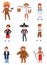 Flat vector set of boys in national costumes of different countries. Smiling kids in various traditional clothes