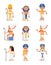 Flat vector set of cartoon Egyptian pharaohs and queens. Rulers of ancient Egypt. Men and women characters traditional