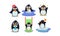 Flat vector set of cute penguin in different actions Funny cartoon character. Element for mobile game
