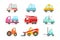 Flat vector set of different types of vehicles. Semi trailer, tractors, lorry, truck with tank. Transport or car theme