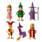 Flat vector set of fabulous magic and halloween characters - Princess, king, wizard, witch and other personages for