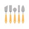 Flat vector set of metallic trowels different shapes for archaeological excavations. Working tools with wooden handles