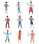 Flat vector set of people different professions. Stewardess, doctor, chef, farmer, sailor, business woman, chemist