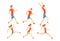 Flat vector set of people in running action. Professional athletes. Runners in sportswear. Active and healthy lifestyle