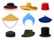 Flat vector set of various national headdress. Traditional headwear. Male and female accessories