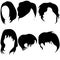 Flat vector set of women s heads with various trendy hairstyles. Long and short haircuts.