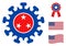 Flat Vector Viral Structure Icon in American Democratic Colors with Stars