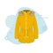 Flat vector women`s parka with a fringe on the hood. Women`s clothing