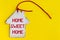 Flat vintage white wooden house with a pipe, a red rope and the inscription home sweet home on a bright yellow background