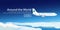 Flat web banners on the theme of travel by airplane, vacation, adventure. Flight in the stratosphere. Around the World.