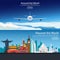 Flat web banners on the theme of travel by airplane, vacation, adventure. Flight in the stratosphere. Around the World.