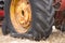 Flat wheel of broken farm tractor machine