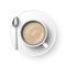 Flat White coffee cup spoon saucer top view