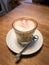 Flat white, a coffee drink consisting of espresso with steamed milk with small, fine bubbles.
