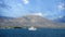 Flat white ferry boat traveling to Eretria town ,Evoia iasland. Greece