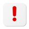 Flat white square sticker exclamation point icon, button. Attention symbol.