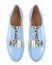 Flat women`s shoes pair,blue leayjer lady footwear isolated.