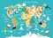 Flat World animals cartoonish kids map