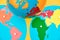 Flat world map, brightly colored montessori educational material