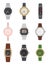 Flat wrist watch. Various mens and womens classic and modern watches with different classy design bracelets and straps