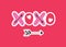 Flat XOXO Valentine`s Day Hand Lettering Greeting Card. Hearts and Arrows. Love. XOXO. Hugs and Kisses