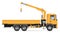 Flatbed truck with crane side view vector illustration