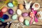 Flatlay, craft ideas and materials for the easter season, eggs,