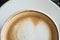 Flatlay Half Bottom Close Up Heart Shape Froth Milk Latte Art in White Coffee Cup