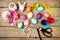 Flatlay, handicrafts and crafts for easter season, creative decoration materials