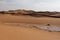 Flats of Sahara desert in Morocco on sunset