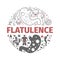 Flatulence banner. Symptoms, Treatment. Line icons. Vector signs for web graphics.