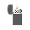 Flatvector icon of pocket cigarette lighter with gray metal housing and hinged lid. Object for smoker
