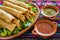 Flautas de pollo tacos and Salsa Homemade food Mexican mexico city