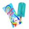 Flavor pop ice cream with packaging design. Plastic foil pack blue template for branding and design. Vector illustration