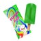 Flavor pop ice cream with packaging design. Plastic foil pack green template for branding adn design. Vector