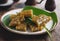 flavor white Indonesia Bolu Pandanus leaves kojo snack Close kemojo bolu Traditional plate