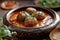 Flavorful Kefta Tagine Cooked in Rich Tomato Sauce, Lamb Meatballs, Traditional Moroccan Delight