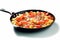 Flavorful Pasta Fusion: Skillet Toss with Diced Ham on a Clean White Background