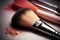 Flawless Beauty Close-up of a Makeup Brush Applying Powder for a Perfect Finish. created with Generative AI